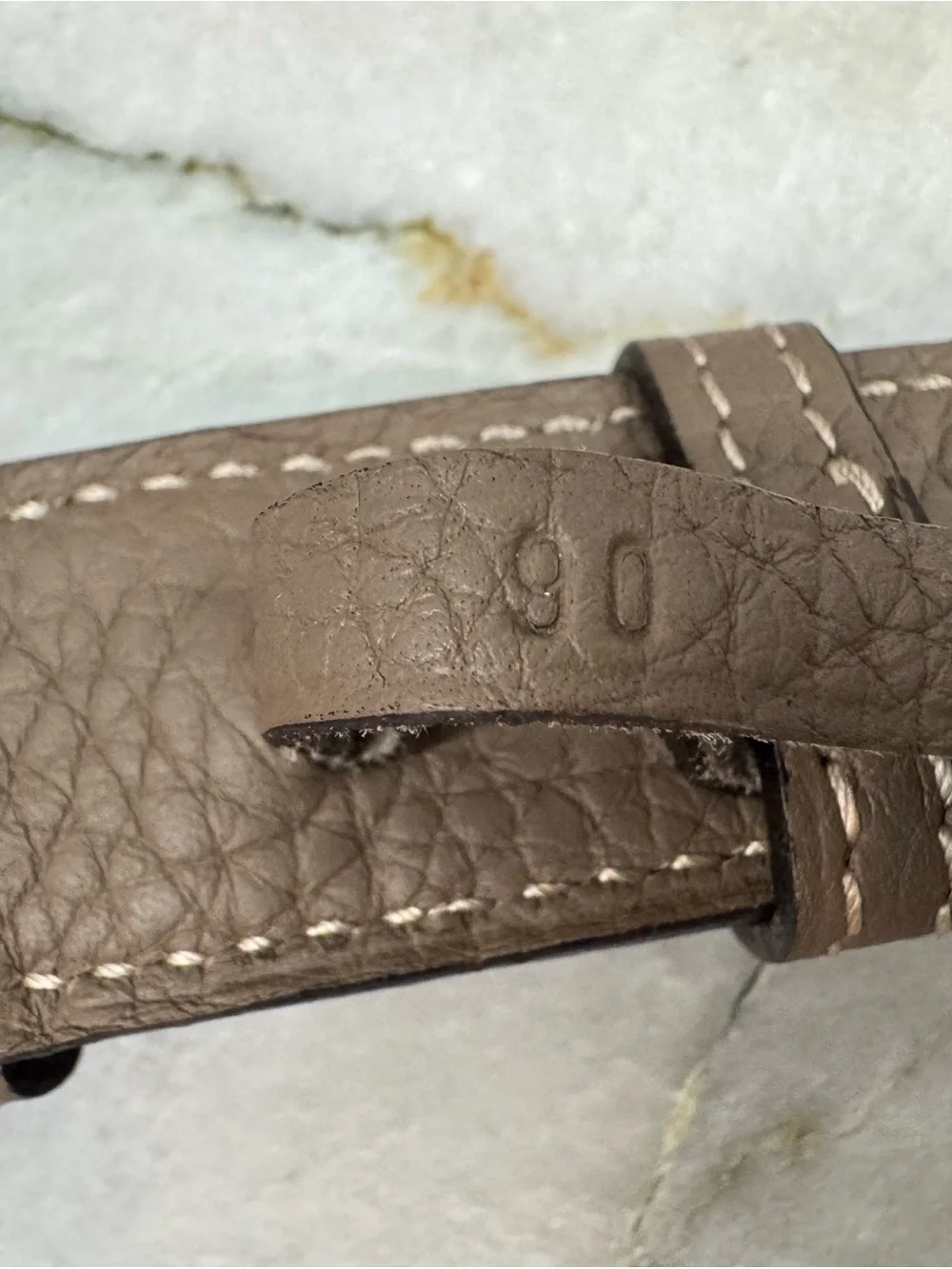 Rare Hermès Circuit Double Tour Belt in Étoupe Togo Leather 90 cm